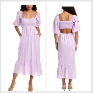 OPT one pretty time leighton white midi dress open back puffy sleeves size S